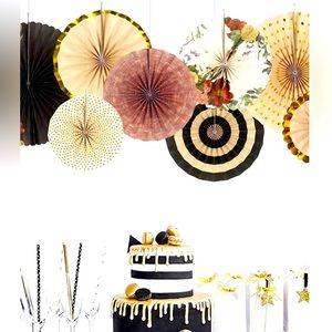 Hanging Paper Fans and Tissue Paper Pompom Decorations